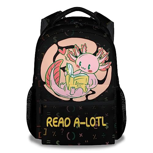 Eccustomized Girls Axolotl Backpacks, 16 Inches Kawaii Backpack for School, Black Durable Bookbag for Teens