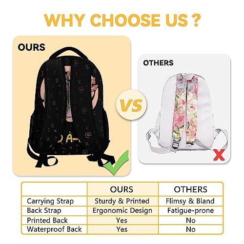 Eccustomized Girls Axolotl Backpacks, 16 Inches Kawaii Backpack for School, Black Durable Bookbag for Teens