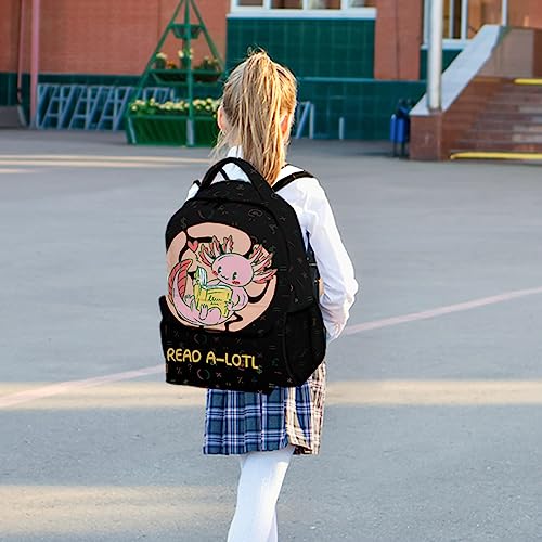 Eccustomized Girls Axolotl Backpacks, 16 Inches Kawaii Backpack for School, Black Durable Bookbag for Teens