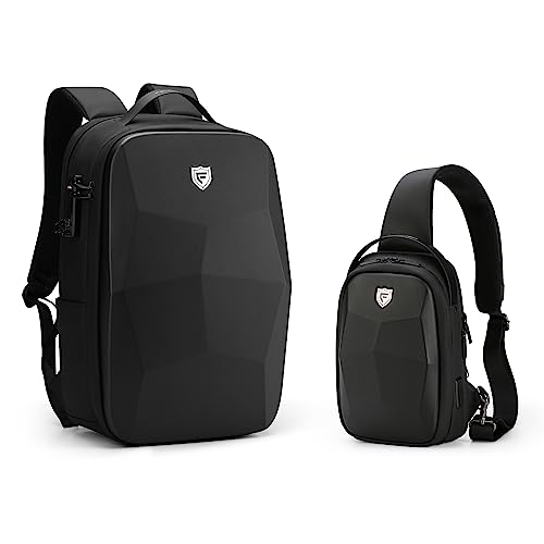 FENRUIEN 17.3 Inch Laptop Backpack, Hard Shell Sling Bag, Black