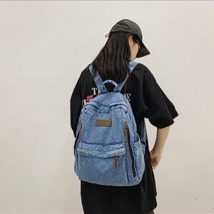 JHTPSLR Preppy Backpack Denim Backpack Casual Vintage Aesthetic Backpack Cowboy Backpack Daypack Book Bags Backpack Supplies (Light Blue)