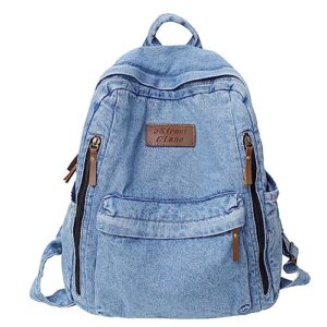 JHTPSLR Preppy Backpack Denim Backpack Casual Vintage Aesthetic Backpack Cowboy Backpack Daypack Book Bags Backpack Supplies (Light Blue)