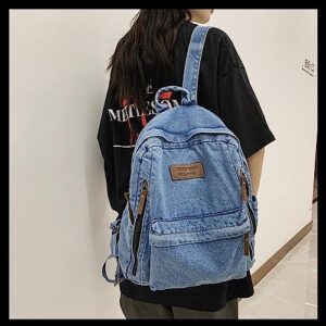 JHTPSLR Preppy Backpack Denim Backpack Casual Vintage Aesthetic Backpack Cowboy Backpack Daypack Book Bags Backpack Supplies (Light Blue)