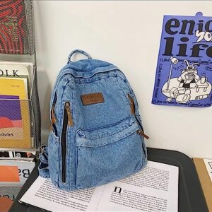 JHTPSLR Preppy Backpack Denim Backpack Casual Vintage Aesthetic Backpack Cowboy Backpack Daypack Book Bags Backpack Supplies (Light Blue)