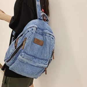 JHTPSLR Preppy Backpack Denim Backpack Casual Vintage Aesthetic Backpack Cowboy Backpack Daypack Book Bags Backpack Supplies (Light Blue)