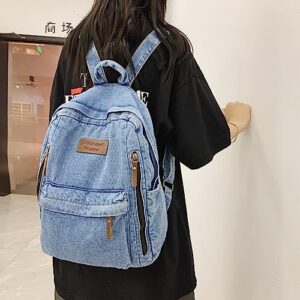 JHTPSLR Preppy Backpack Denim Backpack Casual Vintage Aesthetic Backpack Cowboy Backpack Daypack Book Bags Backpack Supplies (Light Blue)