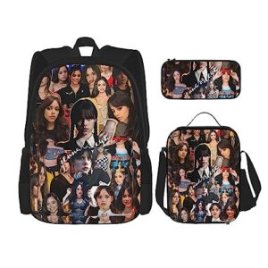 hei bai.jzq 3 in 1 backpack set jenna ortega bookbag with lunch box and pencil case
