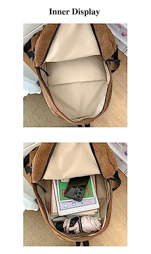 JHTPSLR Preppy Backpack Smiley Face Corduroy Backpack Cute Academia Aesthetic Backpack Autumn Corduroy Backpack Solid Book Bags (Sage Green)