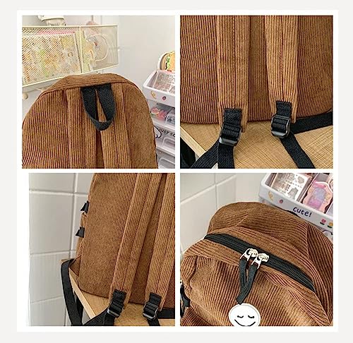 JHTPSLR Preppy Backpack Smiley Face Corduroy Backpack Cute Academia Aesthetic Backpack Autumn Corduroy Backpack Solid Book Bags (Sage Green)