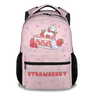 meetuhoney strawberry backpack for girls - 16 inch cute backpack for school - light pink lightweight durable bookbag for kids