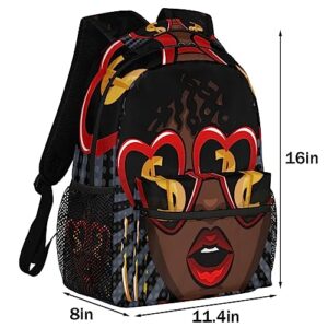 African American Women Kids Backpack for Boys Girls, 16 Inch School Backpack African Woman Bookbags Elementary School Bag Travel Laptop Backpacks Casual Daypack