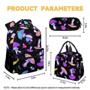 Mushroom Backpack with Lunch Box and Pencil Case Set, 3 in 1 Matching for Girls Boys Backpacks Combo, Aesthetic Bookbag and Pencil Case Bundle