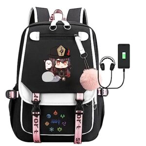 fightinggold genshin impact backpack anime outdoor dayback cartoon laptop bag 21l travel bag with usb charge port hutao xiao