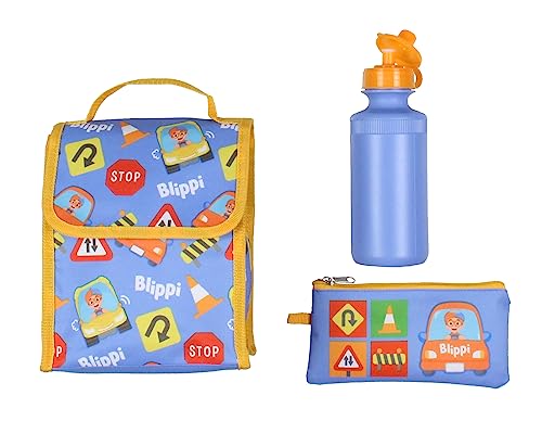 Blippi Backpack Safety First Kids School Travel Backpack 5 Pc Set With Lunch Box, Drawstring Bag, Water Bottle, and Pencil Case