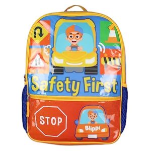 Blippi Backpack Safety First Kids School Travel Backpack 5 Pc Set With Lunch Box, Drawstring Bag, Water Bottle, and Pencil Case