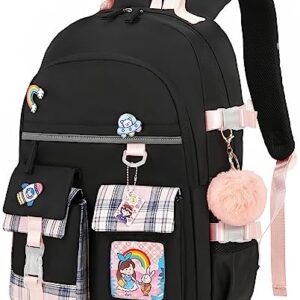 SHADOW VISION Kids Backpacks for Girls Backpack for School Bag Cute Bookbag School Backpack for Teen Girls (Black)