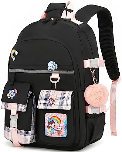 SHADOW VISION Kids Backpacks for Girls Backpack for School Bag Cute Bookbag School Backpack for Teen Girls (Black)