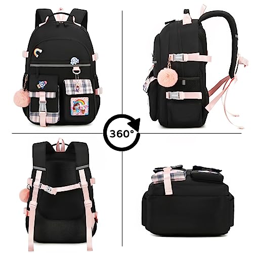 SHADOW VISION Kids Backpacks for Girls Backpack for School Bag Cute Bookbag School Backpack for Teen Girls (Black)