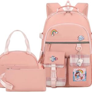 SHADOW VISION School Backpacks for Girls Backpack with Lunch Box Cute Backpack for School Bag Bookbag Backpack for Teen Girls (Pink)
