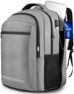 large travel backpack, laptop backpack carry on backpack for men women, anti theft travel backpack for airline approved, mens 17.3 inch laptop backpacks for hiking daypack with usb charging port, grey