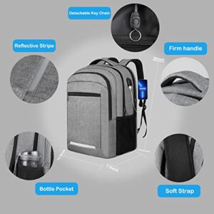 Large Travel Backpack, Laptop Backpack Carry On Backpack for Men Women, Anti Theft Travel Backpack for Airline Approved, Mens 17.3 Inch Laptop Backpacks for Hiking Daypack with USB Charging Port, Grey