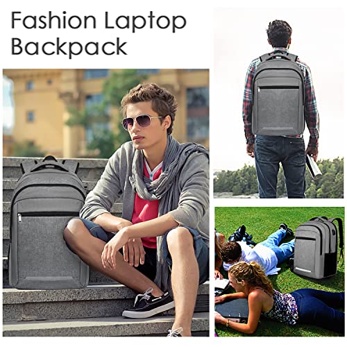 Large Travel Backpack, Laptop Backpack Carry On Backpack for Men Women, Anti Theft Travel Backpack for Airline Approved, Mens 17.3 Inch Laptop Backpacks for Hiking Daypack with USB Charging Port, Grey