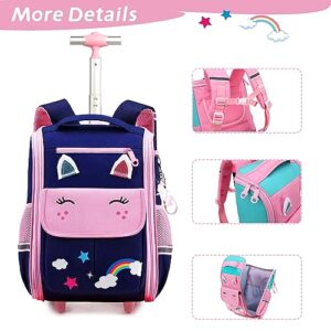 Oruiji Unicorn Rolling Backpack for Girls Backpack with Wheels Preschool Elementary Wheeled Backpack for School Kids Carry on Luggage Suitcase