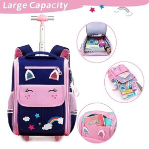 Oruiji Unicorn Rolling Backpack for Girls Backpack with Wheels Preschool Elementary Wheeled Backpack for School Kids Carry on Luggage Suitcase