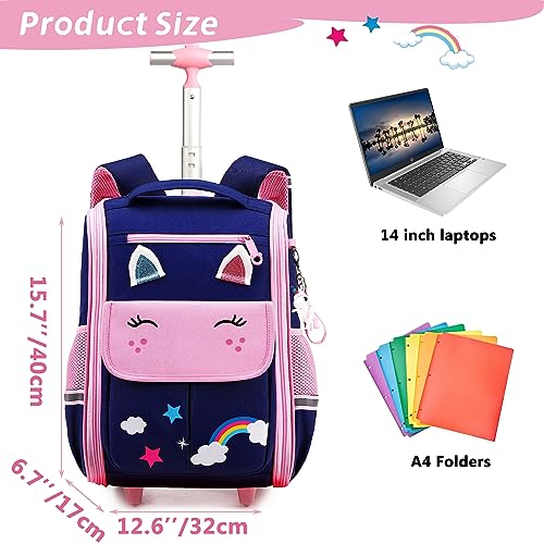 Oruiji Unicorn Rolling Backpack for Girls Backpack with Wheels Preschool Elementary Wheeled Backpack for School Kids Carry on Luggage Suitcase