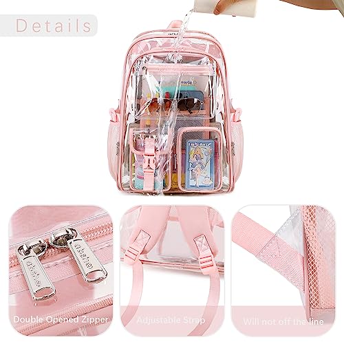 abshoo Large Clear Backpack For Girls Women School Bookbag Heavy Duty Transparent Backpack (Pink)