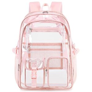 abshoo Large Clear Backpack For Girls Women School Bookbag Heavy Duty Transparent Backpack (Pink)