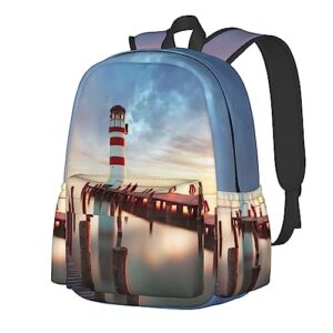 evanem rainbows lighthouse printed unisex backpack ergonomic laptop backpack computer bag lightweight casual daypack sport laptop backpack