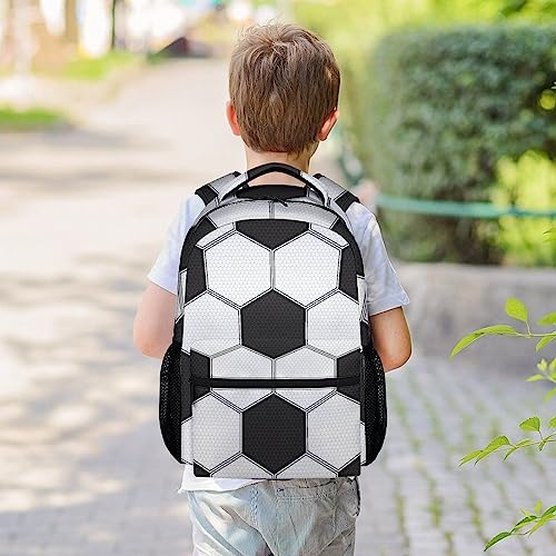 NICEFORNICE Soccer Backpacks Kids, 16 Inch Cute Backpack for School, Black Lightweight Bookbag for Boys