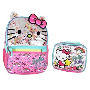 hello kitty glitter 2 piece school travel backpack set for girls with detachable insulated lunch box