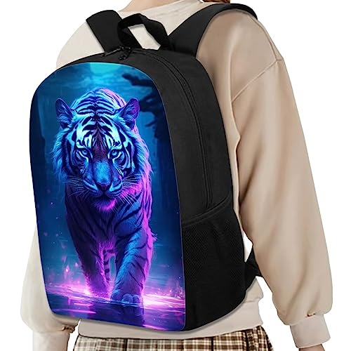 Kids Cute Animal Backpack 17 Inch Student Sturdy Comfy Padded Lightweight Personalized Tiger Backpack for Boys Girls Adjustable Straps Casual School Bookbag Basic Daypack