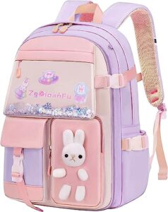 pisyae backpack for girls 16 inch girls bunny backpack kids elementary school bags child bookbags light purple backpack kindergarten preschool elementary