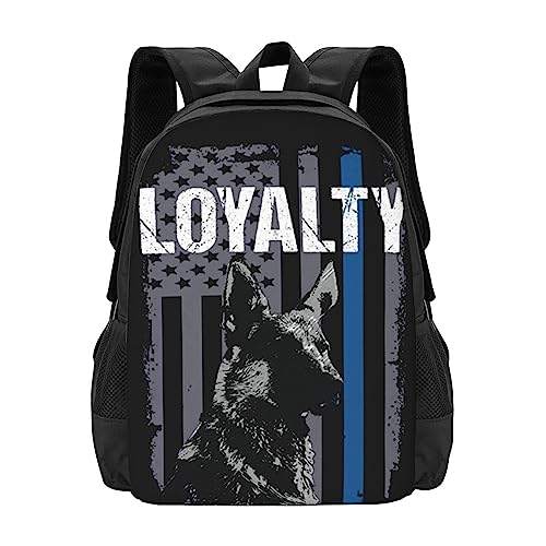 ZEYUANKA Police K9 Unit Dog Loyalty Thin Blue Line Flag Backpack Lightweight College Business Multi-Function Travel Casual Bag