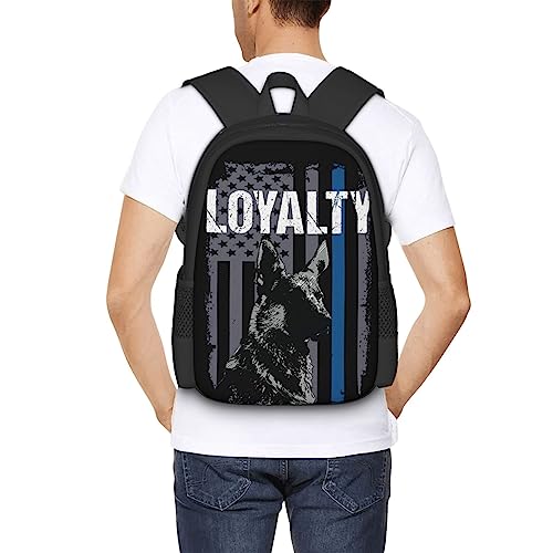 ZEYUANKA Police K9 Unit Dog Loyalty Thin Blue Line Flag Backpack Lightweight College Business Multi-Function Travel Casual Bag