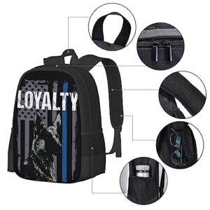 ZEYUANKA Police K9 Unit Dog Loyalty Thin Blue Line Flag Backpack Lightweight College Business Multi-Function Travel Casual Bag