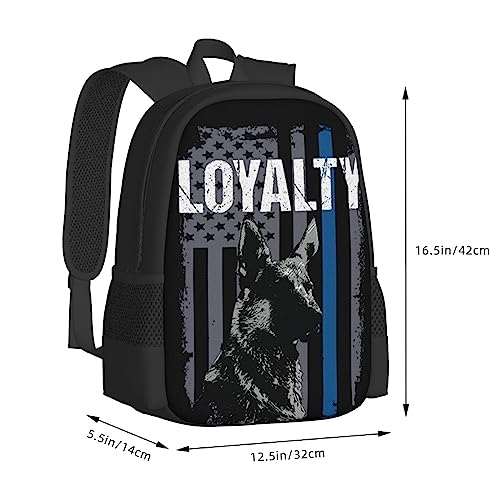 ZEYUANKA Police K9 Unit Dog Loyalty Thin Blue Line Flag Backpack Lightweight College Business Multi-Function Travel Casual Bag