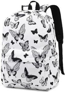school backpack teen girls lightweight college waterproof school laptop casual backpack (black butterfly)