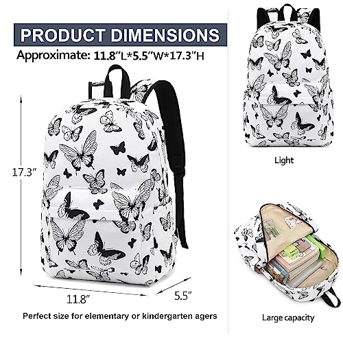 School Backpack Teen Girls Lightweight College Waterproof School Laptop Casual Backpack (Black Butterfly)