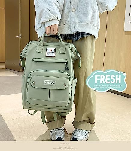 JHTPSLR Preppy Backpack Cute Vintage Backpack Solid Aesthetic Backpack Book Bags Large Waterproof Laptop Backpack Supplies (Sage Green)