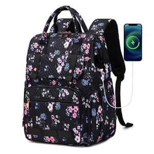 laptop backpack purse for women work business college school bag baby diaper backpacks large girls nurse teacher bookbags anti theft ladies travel daypack with usb port for 15.6 in laptops (black-1）