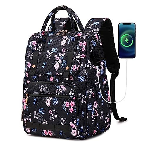 Laptop Backpack Purse for Women Work Business College School Bag Baby Diaper Backpacks Large Girls Nurse Teacher Bookbags Anti Theft Ladies Travel Daypack with USB Port for 15.6 In Laptops (Black-1）