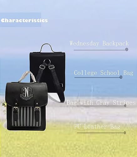 SOBOUR Wednesday Addams Backpack Vintage Leather Nevermore Academy Backpack PU Wednesday Nevermore Bag Y2K Travel Backpack