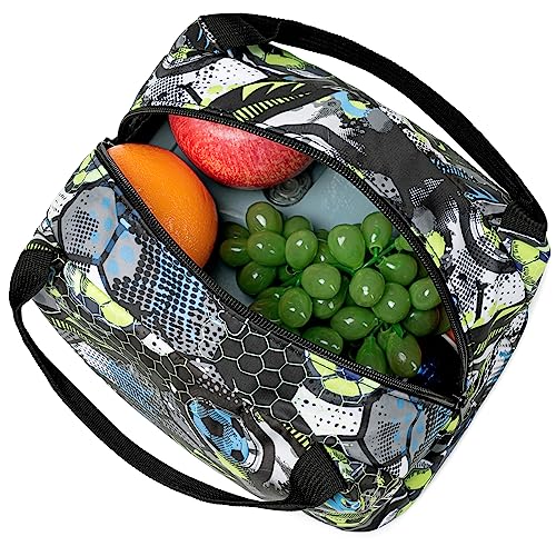 CAMTOP School Backpack Kids Boys Soccer Bookbag Set Student Backpack with Lunch Box and Pencil Case (Football,Graffiti Print)