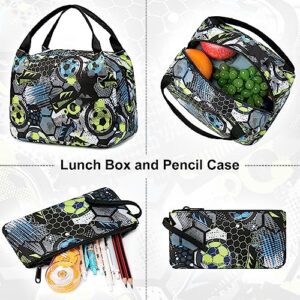 CAMTOP School Backpack Kids Boys Soccer Bookbag Set Student Backpack with Lunch Box and Pencil Case (Football,Graffiti Print)