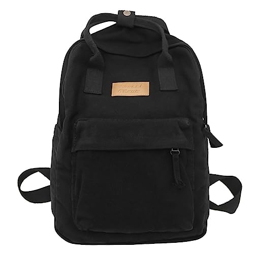 MININAI Aesthetic Canvas Backpack for Women Men Preppy Backpack Grunge Hippie Boho Japanese College Laptop Book Bag (Black,One Size)