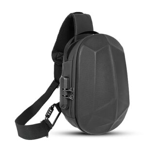 Wzsipod Anti-Theft Small Hard Shell Sling Bag for Men Women, Crossbody Backpack Bag for Adults, One Strap Chest Bags for Men, Lightweight Quest 2 Case With USB-A Charger Port (Black)